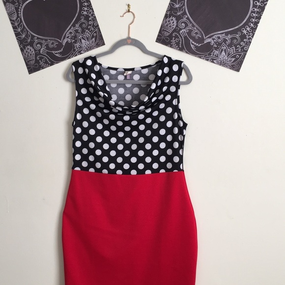 Polka dot W/B and Red Dress - Picture 2 of 8